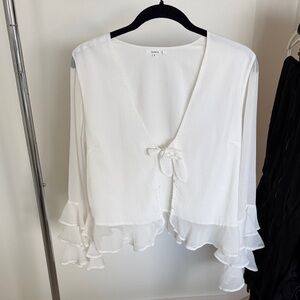 Tularosa White Ruffle Tie-Front Blouse